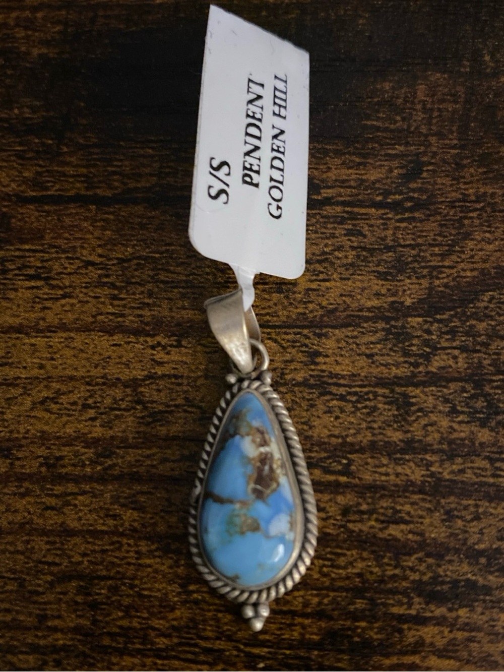 Native Made Golden Hills Turquoise Pendant Sterling Silver (unsigned)